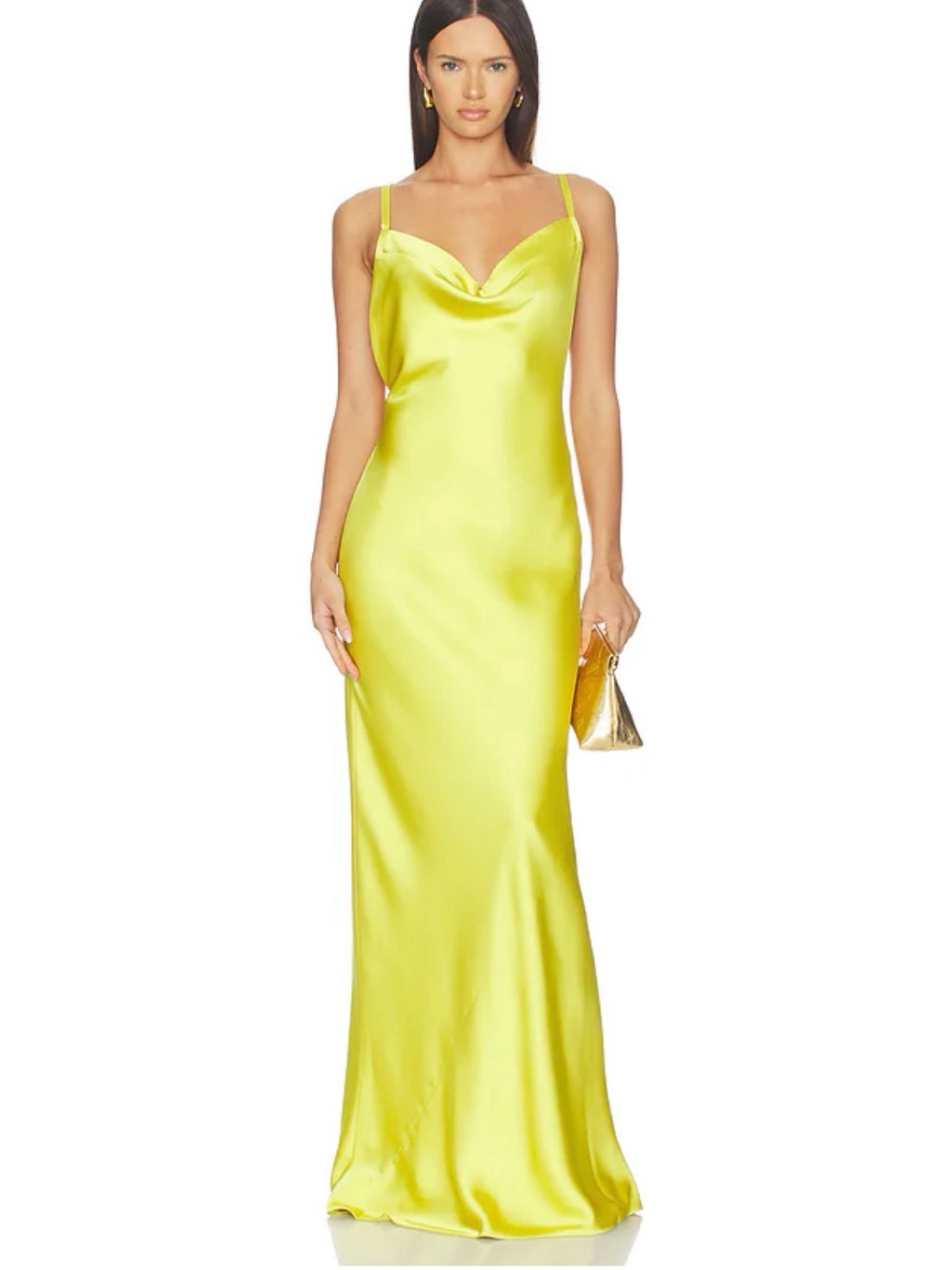 Norma Kamali Lime Satin Cowl Slip Maxi Dress